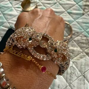 Set of 3 Gold Women's Bracelets, Leopard & Bling